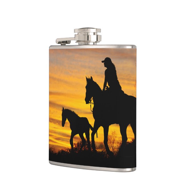Cowgirl Sunset Horseback Ride Drink-kolv Fickplunta (Vänster)