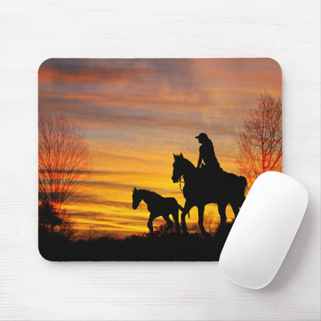 Cowgirl Sunset Horseback Ride Mouse Pad Musmatta (Med mus)
