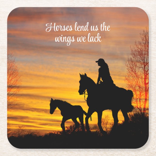 Cowgirl Sunset Horseback Ride Papper Underlägg Kvadrat (Framsidan)