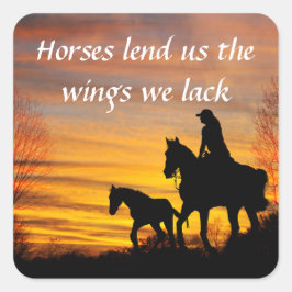 Cowgirl Sunset Horseback Ride Stickers Fyrkantigt Klistermärke