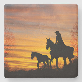 Cowgirl Sunset Horseback Ride Stone Underlägg