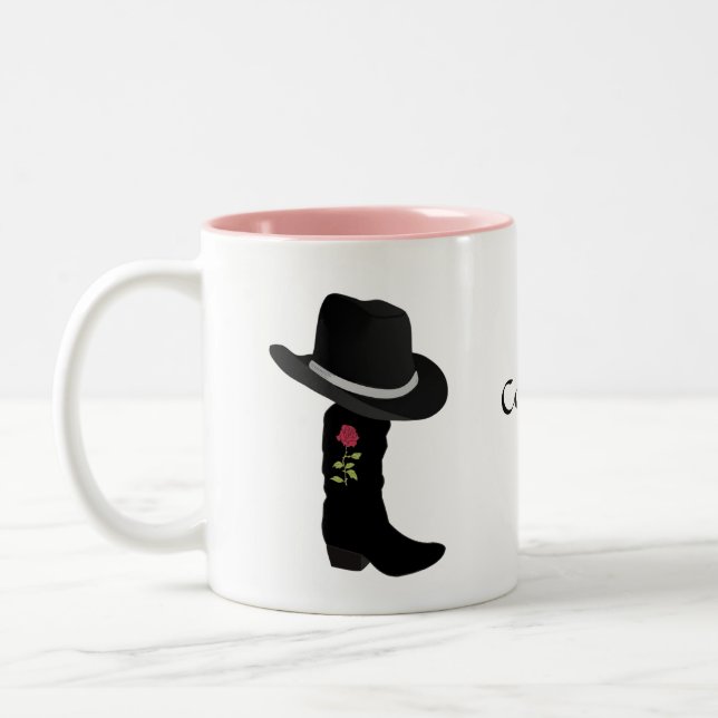 Cowgirl Svart Hatt & Boot Tvåtons Kaffe Mugg (Vänster)