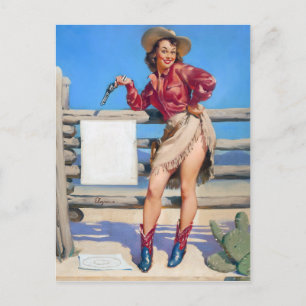 Cowgirl Target Practice Pin Up Vykort