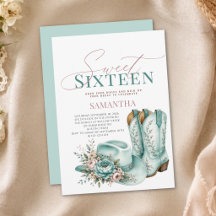 Cowgirl Teal Peony Söt Sextonårs Födelsedag