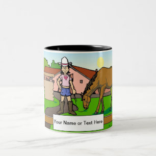 Cowgirl Tecknad by PrintedPerfection.com Två-Tonad Mugg