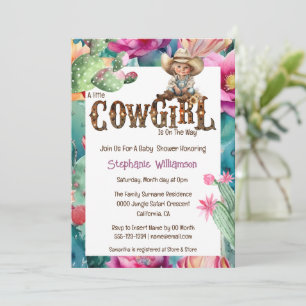 Cowgirl tema baby shower kaktus flicka inbjudningar