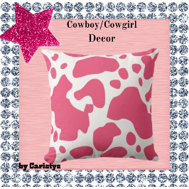 Cowgirl Theme Cowhide Rosa and White Kudde