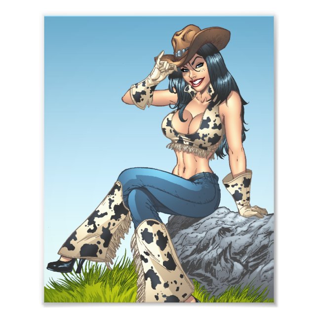 Cowgirl Tipping Her Cowboy Hat Illustration Fototryck (Framsidan)