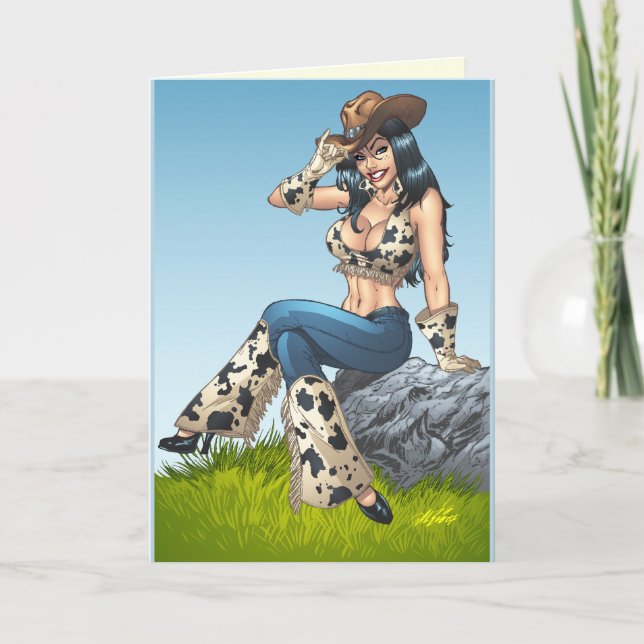 Cowgirl Tipping Her Cowboy Hat Illustration Kort (Framsida)