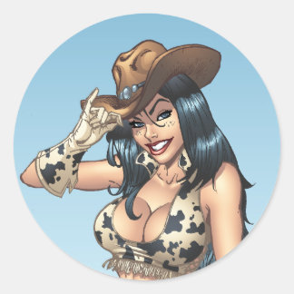 Cowgirl Tipping Her Cowboy Hat Illustration Runt Klistermärke
