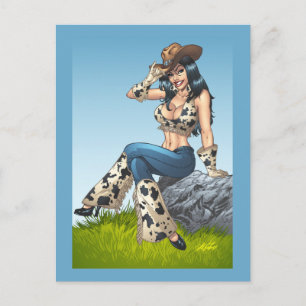 Cowgirl Tipping Her Cowboy Hat Illustration Vykort
