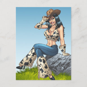 Cowgirl Tipping Her Cowboy Hat Illustration Vykort