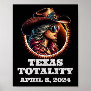 Cowgirl Total Solar Eclipse 4.8.2024 Texas Poster