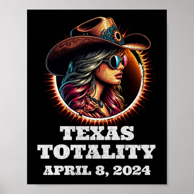 Cowgirl Total Solar Eclipse 4.8.2024 Texas Poster (Framsidan)