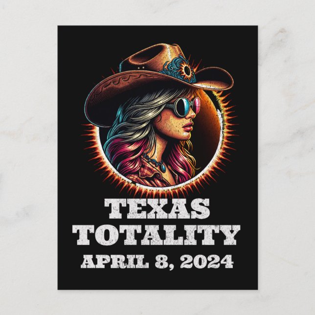 Cowgirl Total Solar Eclipse 4.8.2024 Texas Vykort (Framsida)