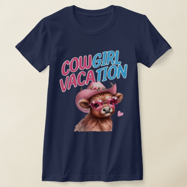 Cowgirl Vacation Cute Highland Cow Rosa Sunglasses T Shirt (Laydown)