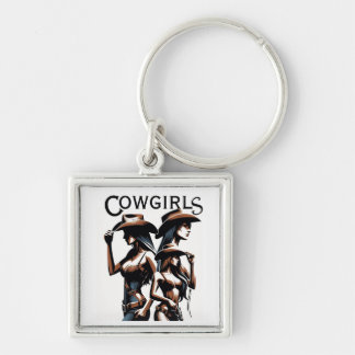cowgirl vänner fyrkantig silverfärgad nyckelring
