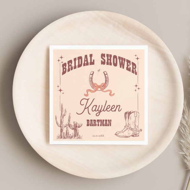 Cowgirl västerländsk retro bröllopsdusch anpassad pappersservett (Cowgirl western retro bridal shower monogrammed customized napkins personalized tableware)
