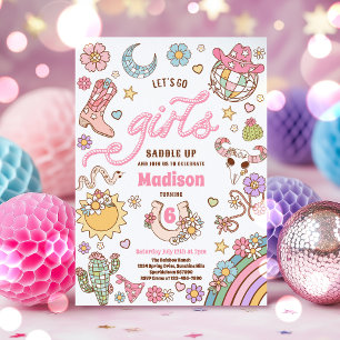 Cowgirl Vilda western Rodeo Disco Födelsedagsfest Inbjudningar