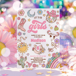 Cowgirl Vilda western Rodeo Disco Födelsedagsfest Inbjudningar