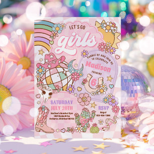 Cowgirl Vilda western Rodeo Disco Födelsedagsfest Inbjudningar