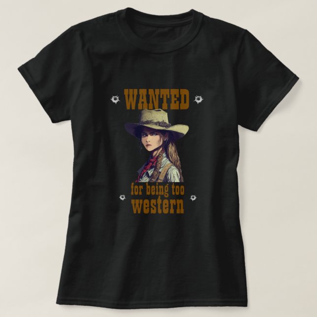 Cowgirl ville bli för Western Land Black T Shirt (Design framsida)