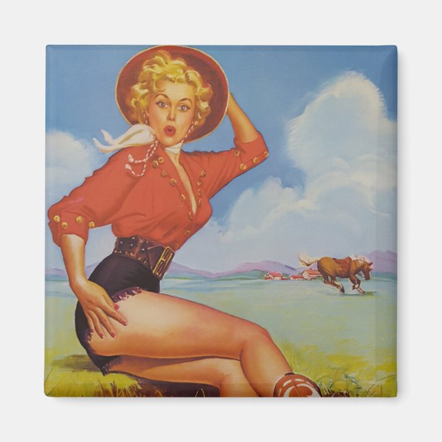 Cowgirl vintage Pin up Magnet (Framsidan)