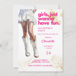 Cowgirl Watercolor Girls Galentines Party Inbjudningar