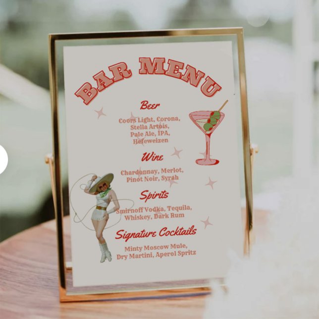 Cowgirl Western Bar Meny Signaturdrinkar (western wedding bar menu, cowgirl cocktail menu sign, rustic country bar sign, custom rodeo party me)