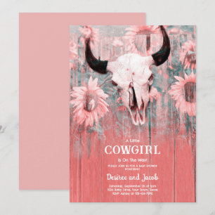 Cowgirl Western Country Blommig Rodeo Babyfirande Inbjudningar