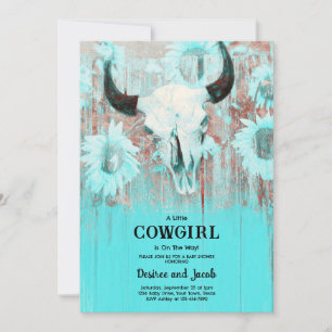 Cowgirl Western Country Blommig Teal Bebis Kalas Inbjudningar