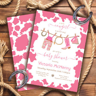 Cowgirl Western Cowhide Clothesline Baby Shower Inbjudningar