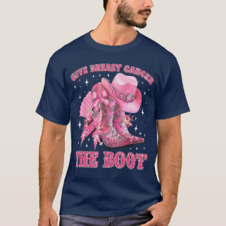 Cowgirl Western Give Breast Cancerhe Boot Pink Rib T Shirt