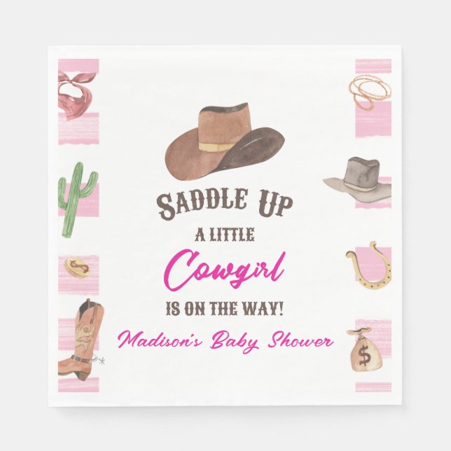 Cowgirl Western Rodeo Vilda western Baby Shower Pappersservett (Framsidan)