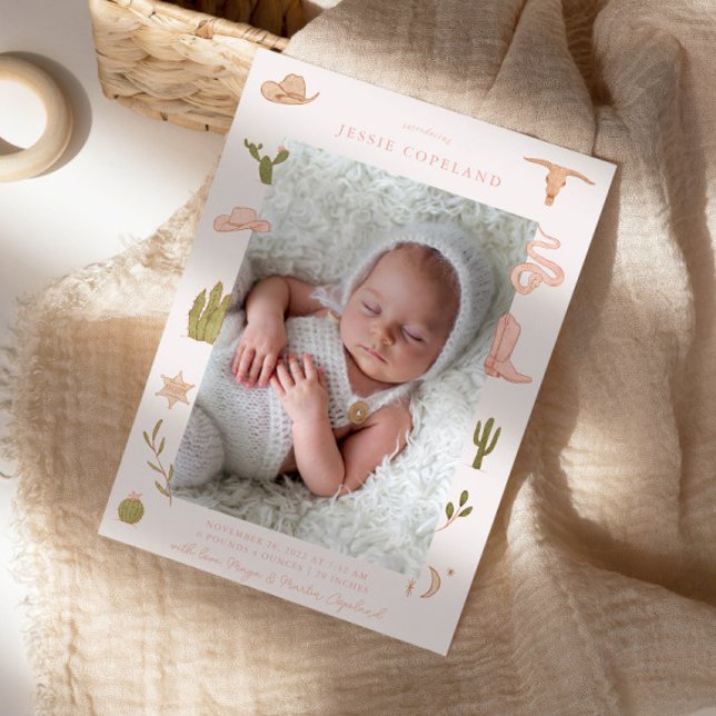 Cowgirl Westerna Baby Photo Birth Notice Meddelande (Skapare uppladdad)