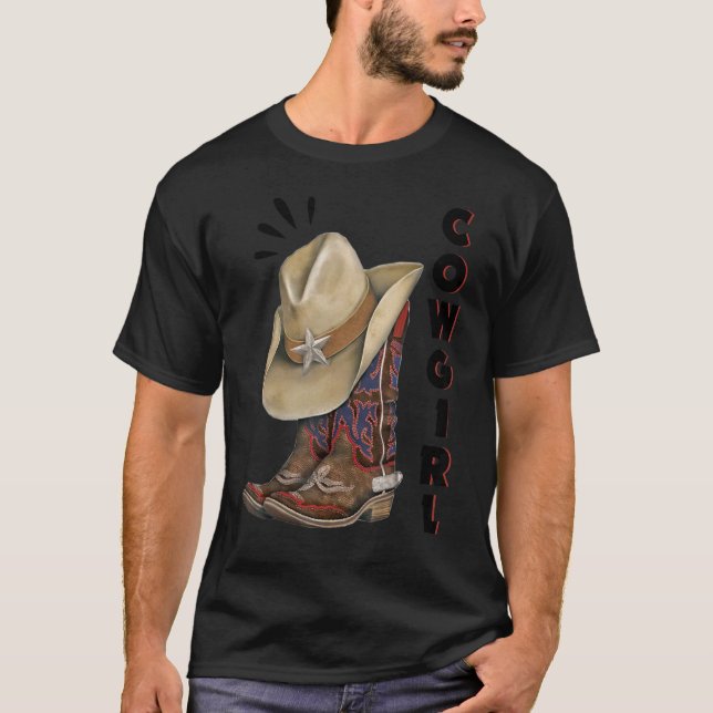 Cowgirl Westernare Boots Hat Spurs Girls Youth Chi T Shirt (Framsida)