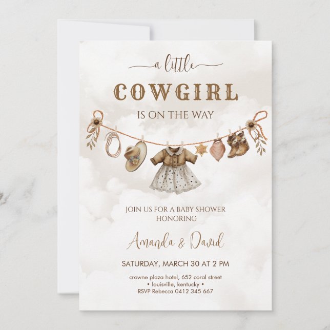 Cowgirl Westernare Brown Play Baby dusch Inbjudningar (Framsida)