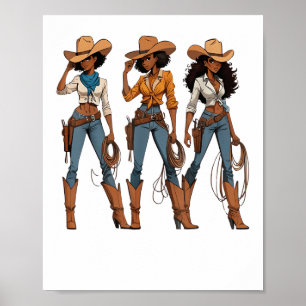Cowgirl Westernare Land Texas Rodeo Black African Poster