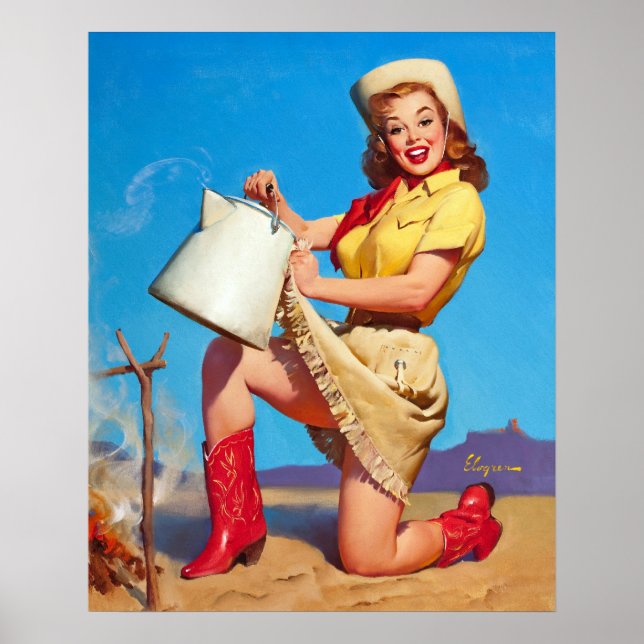 Cowgirl with Coffee Pin Up Poster (Framsidan)