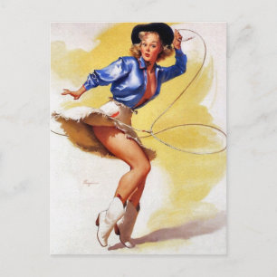 Cowgirl with Lasso Pin-Up Vykort