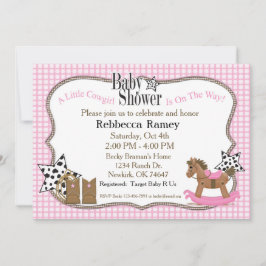 Cowgirlbaby shower i rosa pläd inbjudningar