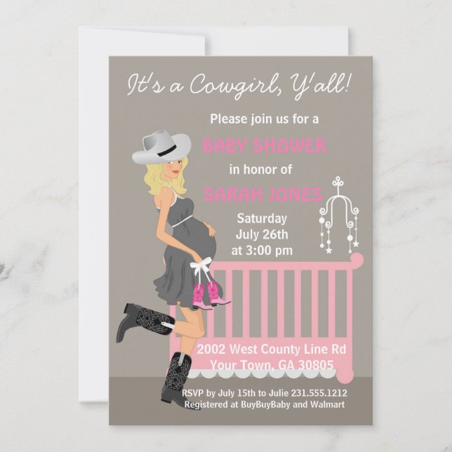 Cowgirlbaby showerinbjudningar - western blondin inbjudningar (Framsida)