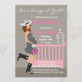 Cowgirlbaby showerinbjudningar - western brunett inbjudningar