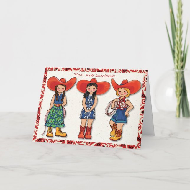 Cowgirlfödelsedagsfest inbjudankort inbjudan (Framsida)