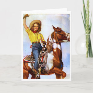 Cowgirlryttaren klämmer fast upp kort