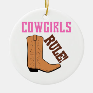 Cowgirls härskar julgransprydnad keramik