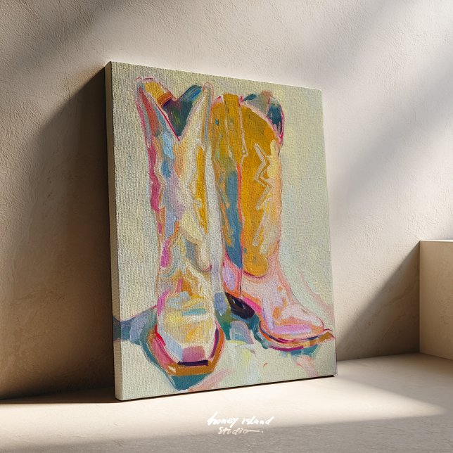 Cowgirlstövlar Målningstryck Western Canvas (cowgirl boots art, western decor, rustic canvas, boho wall art, country style, western boots, cowgir)