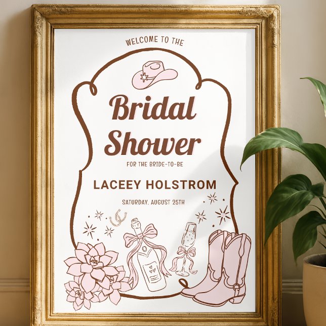 Cowgirlstövlar Western Bröllopsdusch Välkomstskylt Poster (Cowgirl Boots Western Bridal Shower Welcome Sign
)