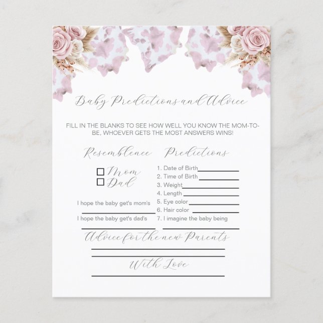 Cowhide Baby Shower Advice för nytt föräldraspel (Framsida)