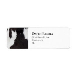 Cowhide Black and White Returadress Etikett